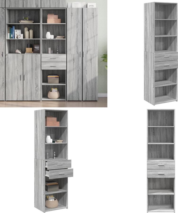The Living Store Hoge kast 50x42 5x185 cm bewerkt hout grijs sonoma eikenkleurig Opbergkast Hoogste Kast Houten Kast Grijze Kast Scandinavisch Design - Foto 2