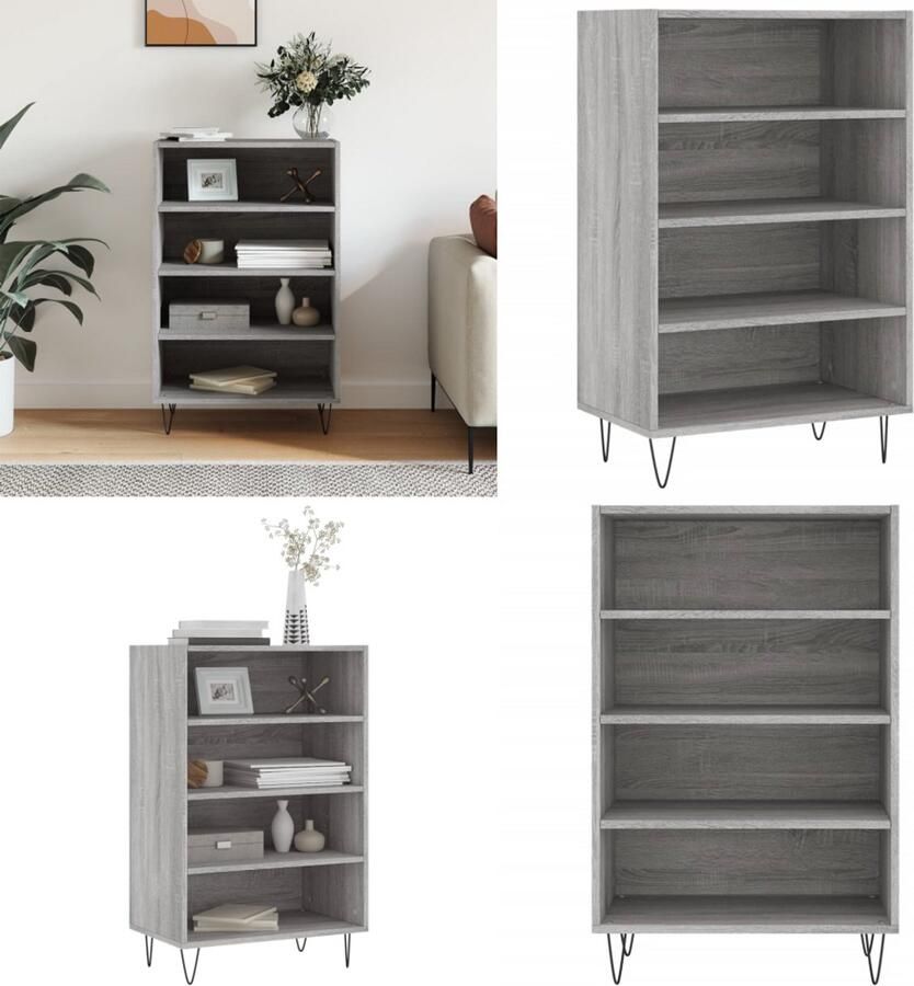 VidaXL Hoge kast 57x35x90 cm bewerkt hout grijs sonoma eikenkleurig Hoge Kast Hoge Kasten Dressoir Opbergrek