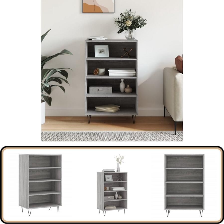 VidaXL Hoge kast 57x35x90 cm Grijs Sonoma Eiken Hoge Kast Grijze Kast Houten Kast Opslagoplossing Badkamermeubel