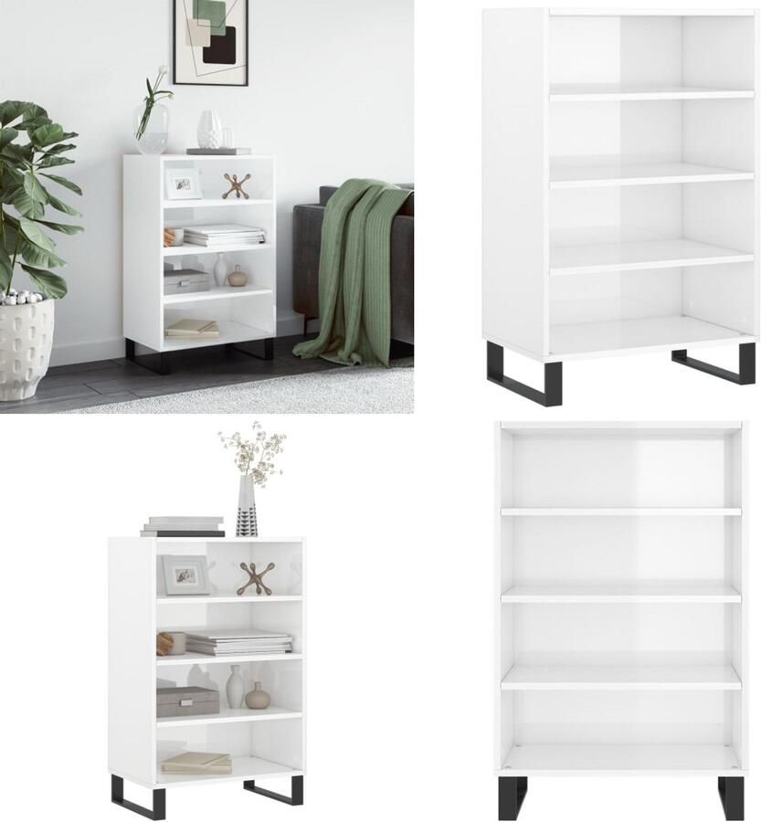 VidaXL Hoge kast 57x35x90 cm bewerkt hout hoogglans wit Hoge Kast Hoge Kasten Dressoir Opbergrek