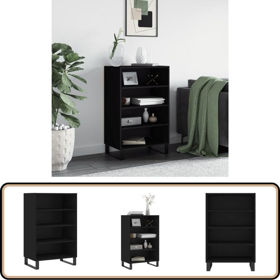 VidaXL Hoge Kast 57x35x90 cm Bewerkt Hout Zwart Hoge Kast Zwarte Kast Houten Kast Opbergkast Designkast - Foto 2