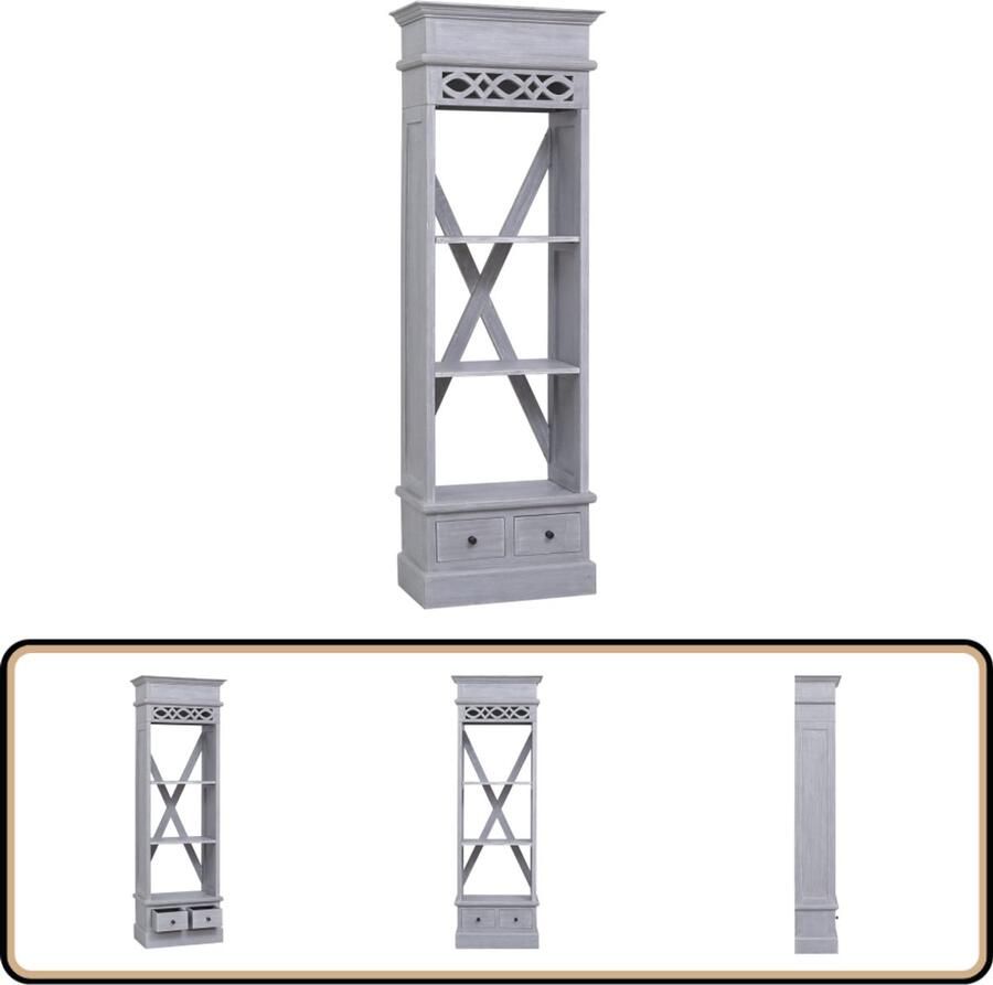 VidaXL Hoge kast 60x30x175 cm Massief mahoniehout Boekenkast Mahoniehouten Meubilair Grijze Kast Vintage Stijl Design Kast