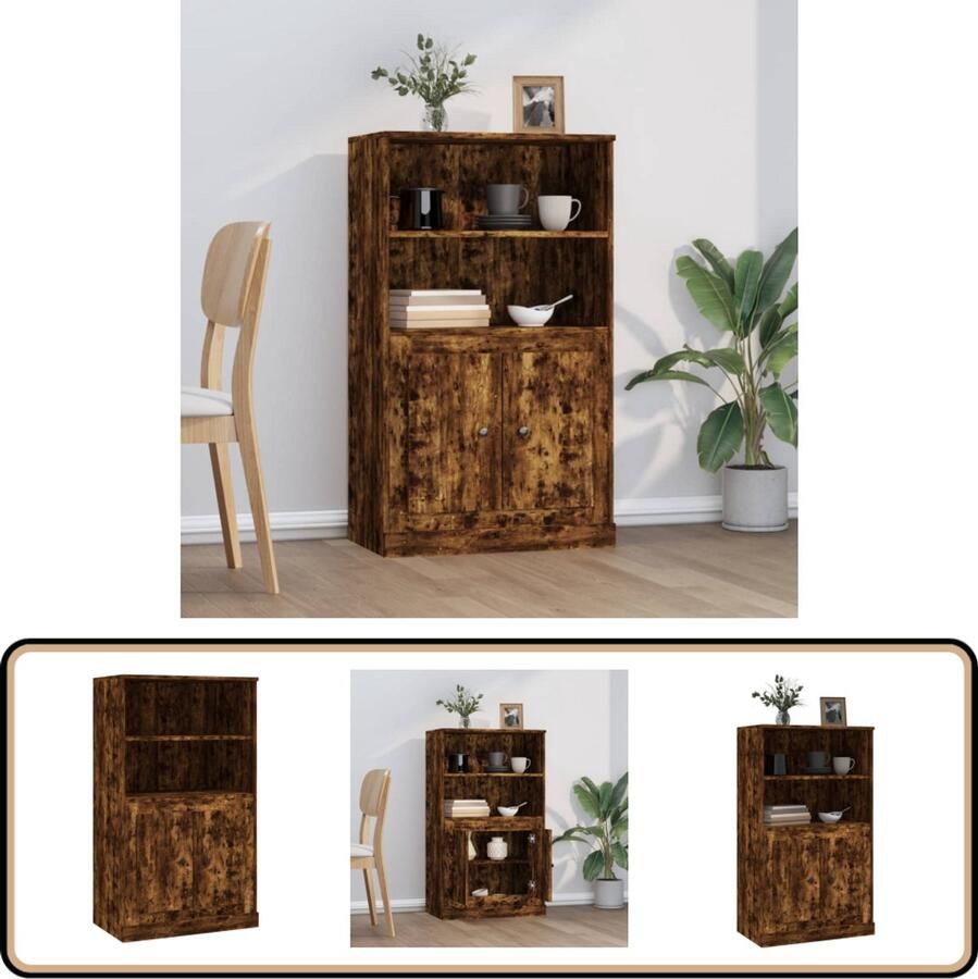 The Living Store Hoge kast 60x35 5x103 5 cm bewerkt hout gerookt eikenkleurig Hoge Kast Buffetkast Houten Kast Opbergkast Display Kast - Foto 2