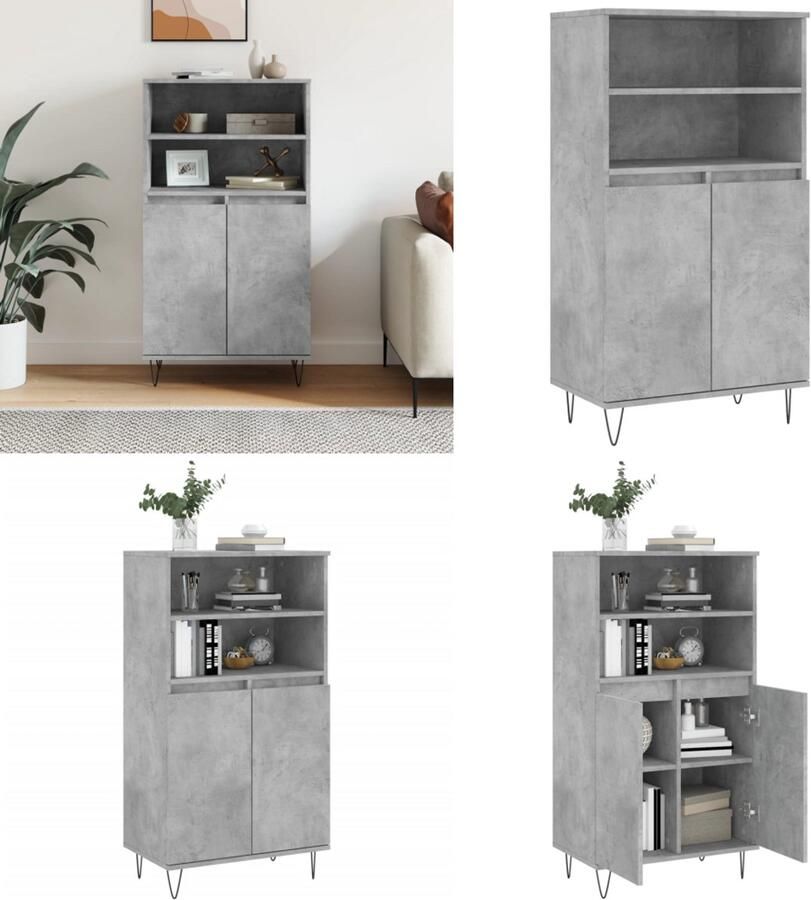 VidaXL Hoge kast 60x36x110 cm bewerkt hout betongrijs Hoge Kast Hoge Kasten Kast Opbergkast