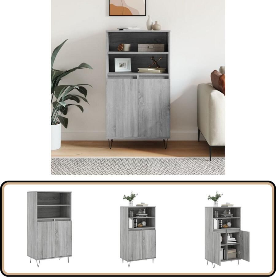 VidaXL Hoge Kast Grijs Sonoma Eiken 60x36x110 cm Hoge Kast Industrieel Design Grijze Kast Houten Kast Opbergkast - Foto 2