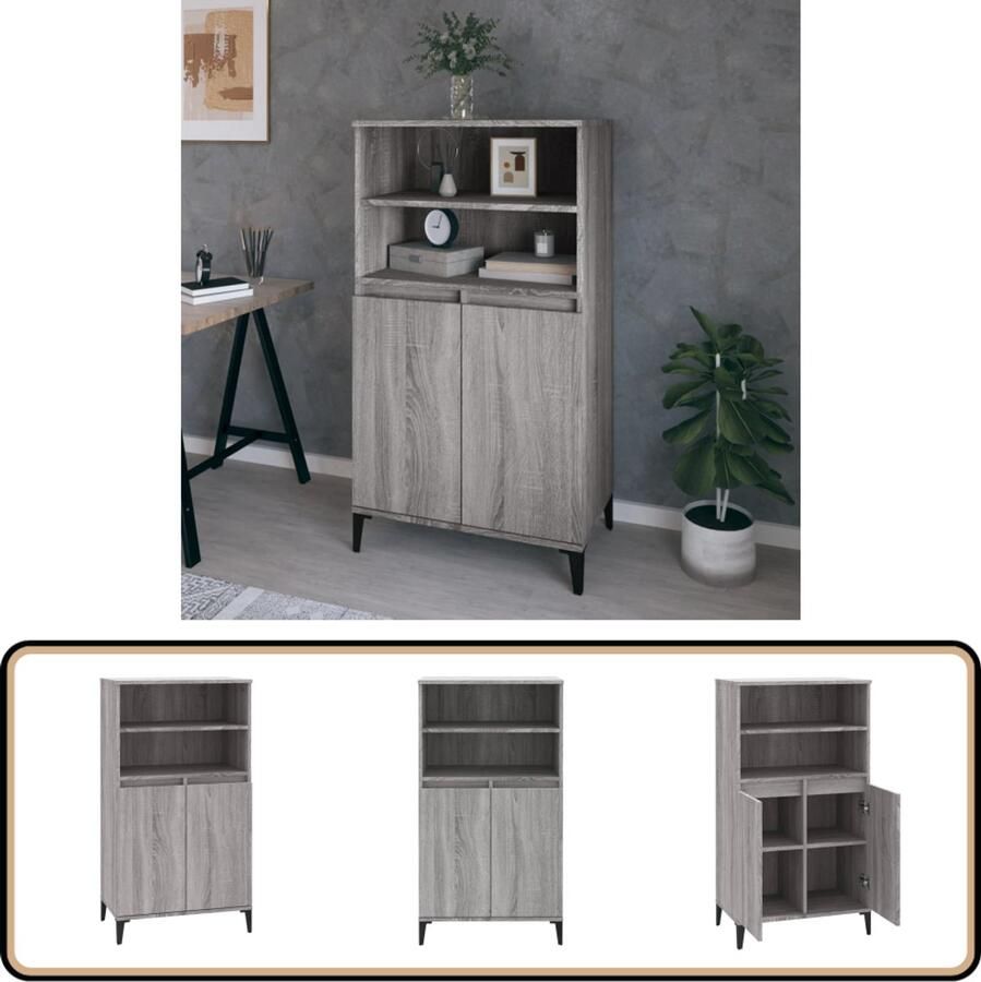 VidaXL Hoge kast 60x36x110 cm Grijs Sonoma eiken Bijzetkast Hoogste Kast Houten Kast Grijze Kast Salontafel