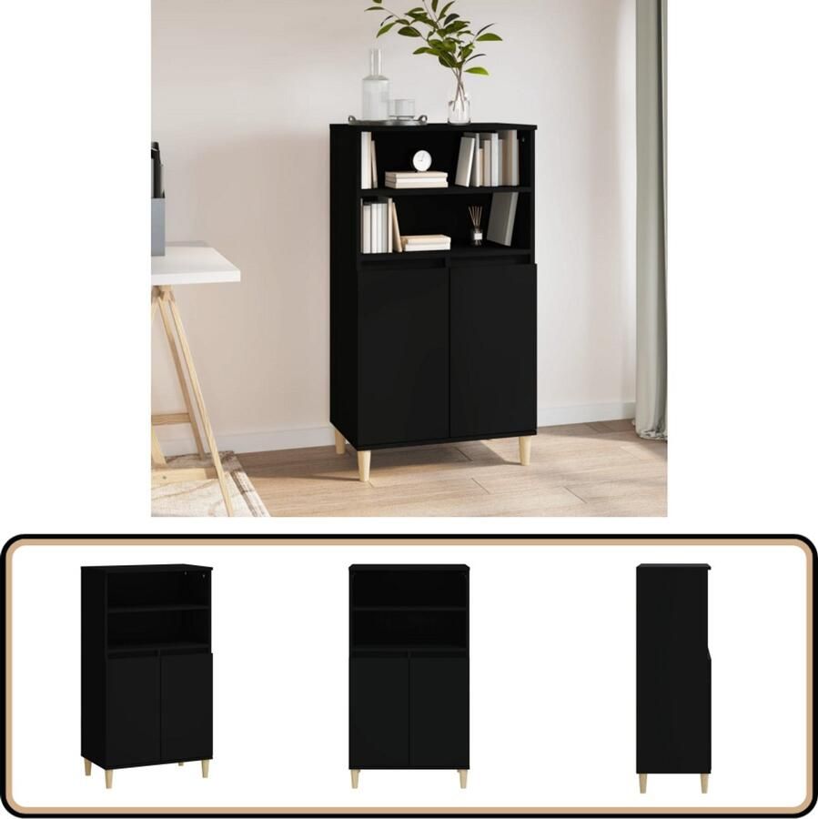 VidaXL Hoge kast Zwart 60x36x110 cm Hoge Kast Opbergkast Badkamermeubilair Salontafel