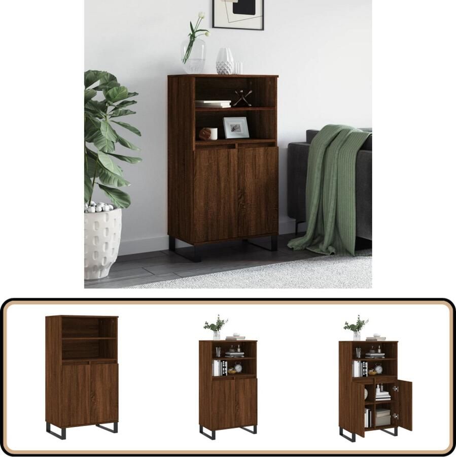 VidaXL Hoge Kast 60x36x110 cm Bruin Eiken Hoge Kast Industrieel Design Houten Kast Opbergkast Woonkamer Accessoires