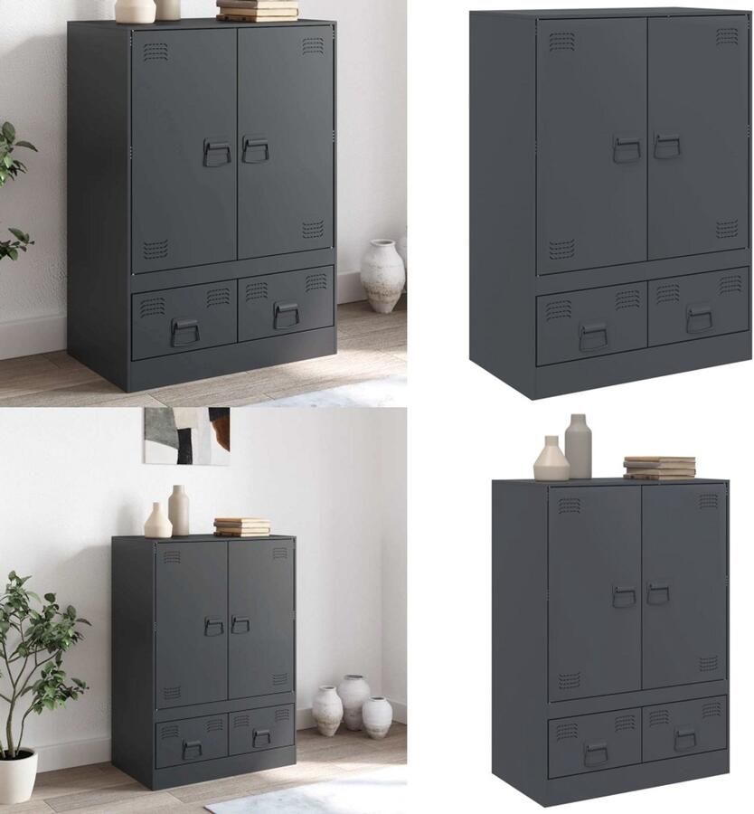 VidaXL Hoge kast 67x39x95 cm staal antracietkleurig Hoge Kast Hoge Kasten Hoog Dressoir Hoge Kast Woonkamer