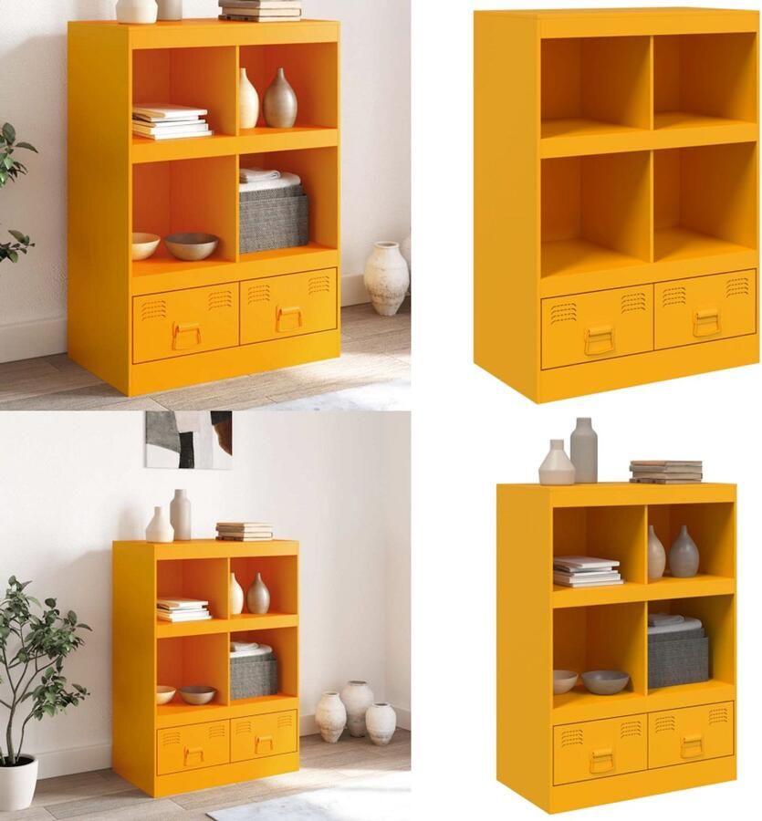 VidaXL Hoge kast 67x39x95 cm staal mosterdgeel Hoge Kast Hoge Kasten Hoog Dressoir Hoge Kast Woonkamer