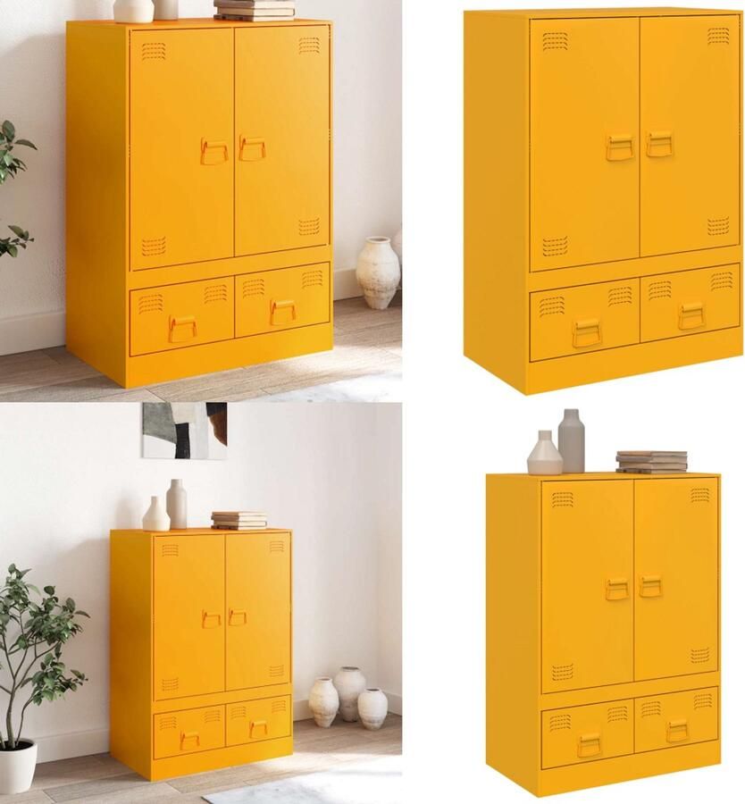 VidaXL Hoge kast 67x39x95 cm staal mosterdgeel Hoge Kast Hoge Kasten Hoog Dressoir Hoge Kast Woonkamer - Foto 2