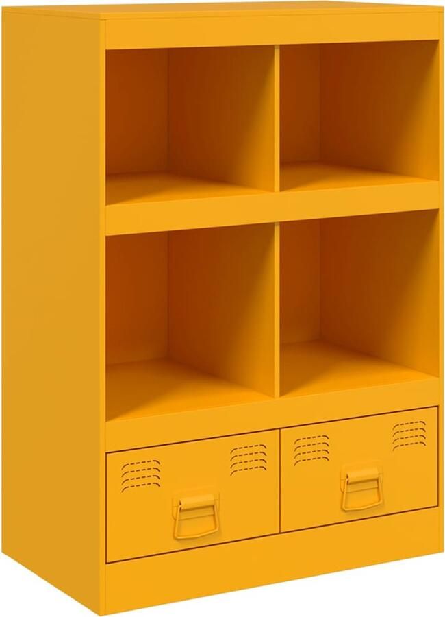 VidaXL Hoge kast Staal Mosterdgeel 67x39x95cm Hoge Kast Industrieel Design Mustardgeel Koudgewalst Staal Opbergkast