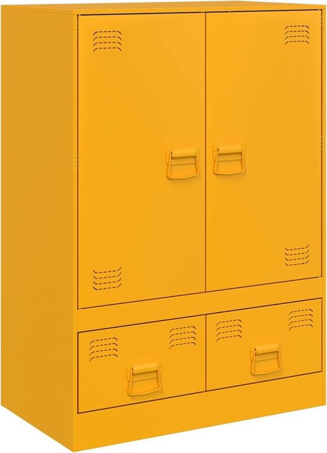 VidaXL Hoge kast Staal Mosterdgeel 67x39x95cm Hoge Kast Industrieel Design Mustardgeel Koudgewalst Staal Opbergkast - Foto 2