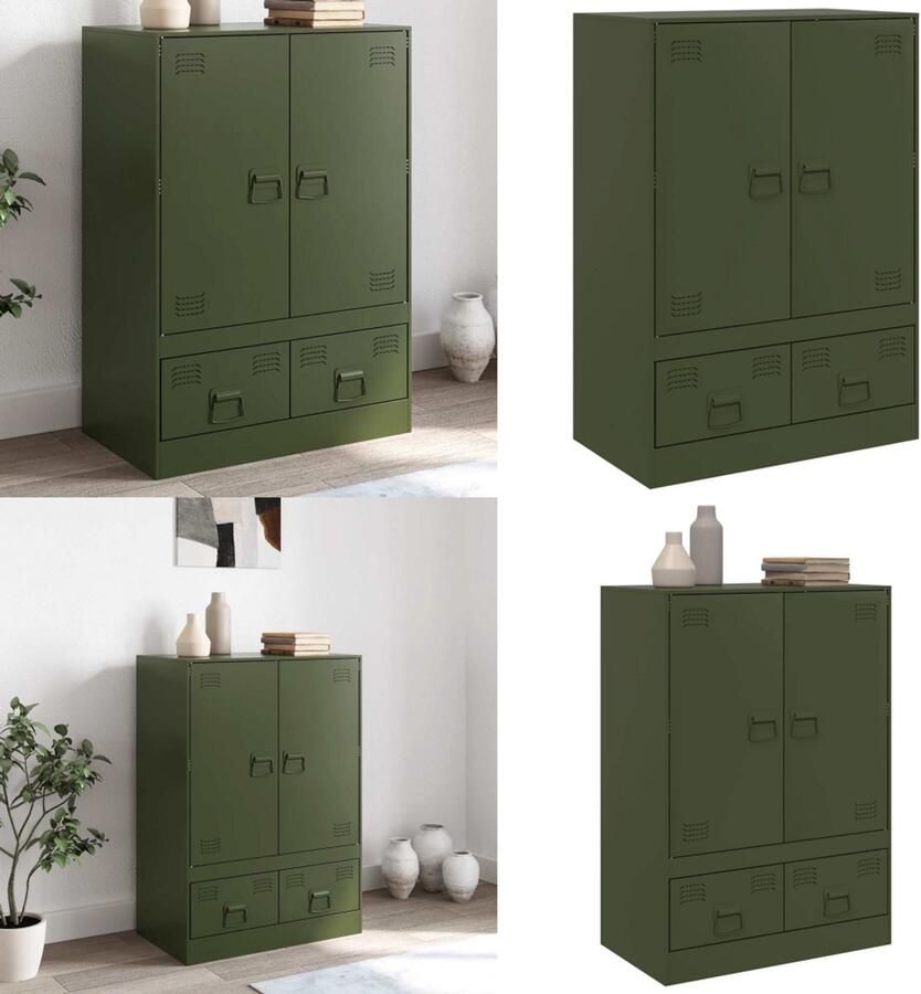 VidaXL Hoge kast 67x39x95 cm staal olijfgroen Hoge Kast Hoge Kasten Hoog Dressoir Hoge Kast Woonkamer