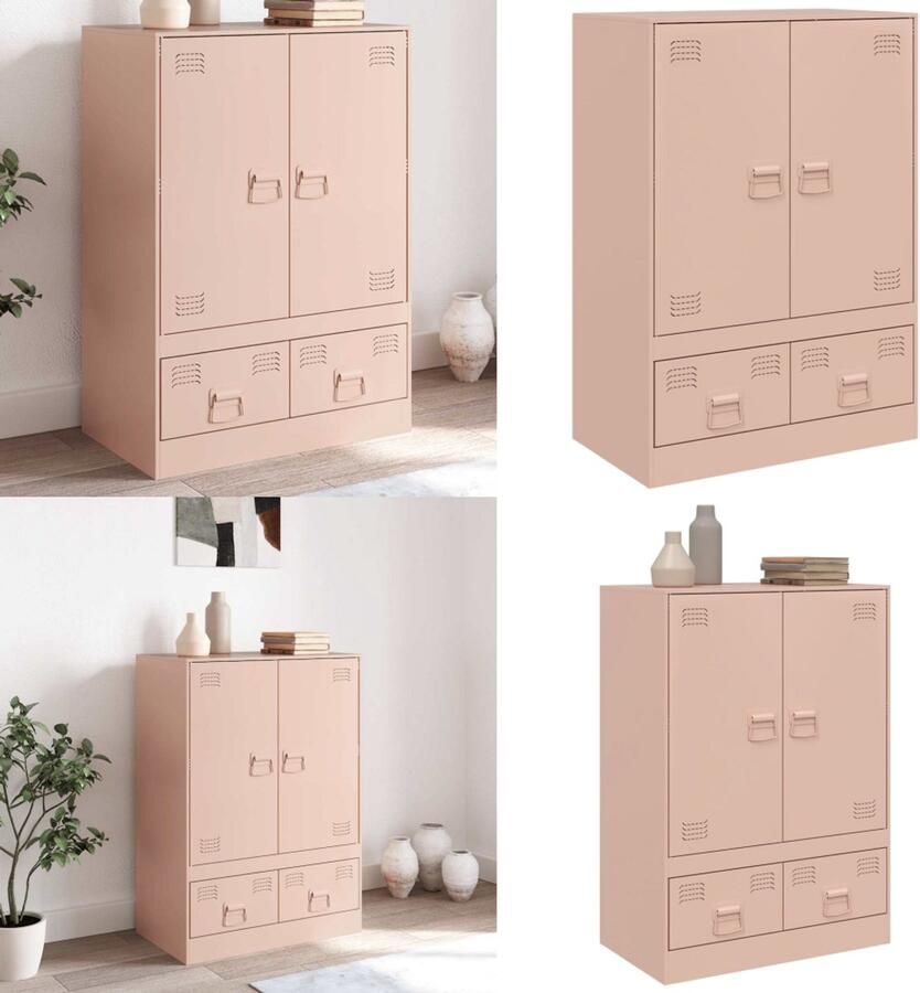 VidaXL Hoge kast 67x39x95 cm staal roze Hoge Kast Hoge Kasten Hoog Dressoir Hoge Kast Woonkamer