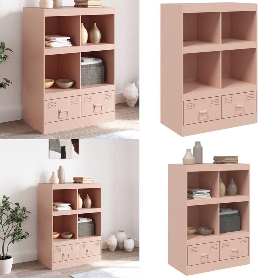 VidaXL Hoge kast 67x39x95 cm staal roze Hoge Kast Hoge Kasten Hoog Dressoir Hoge Kast Woonkamer - Foto 2