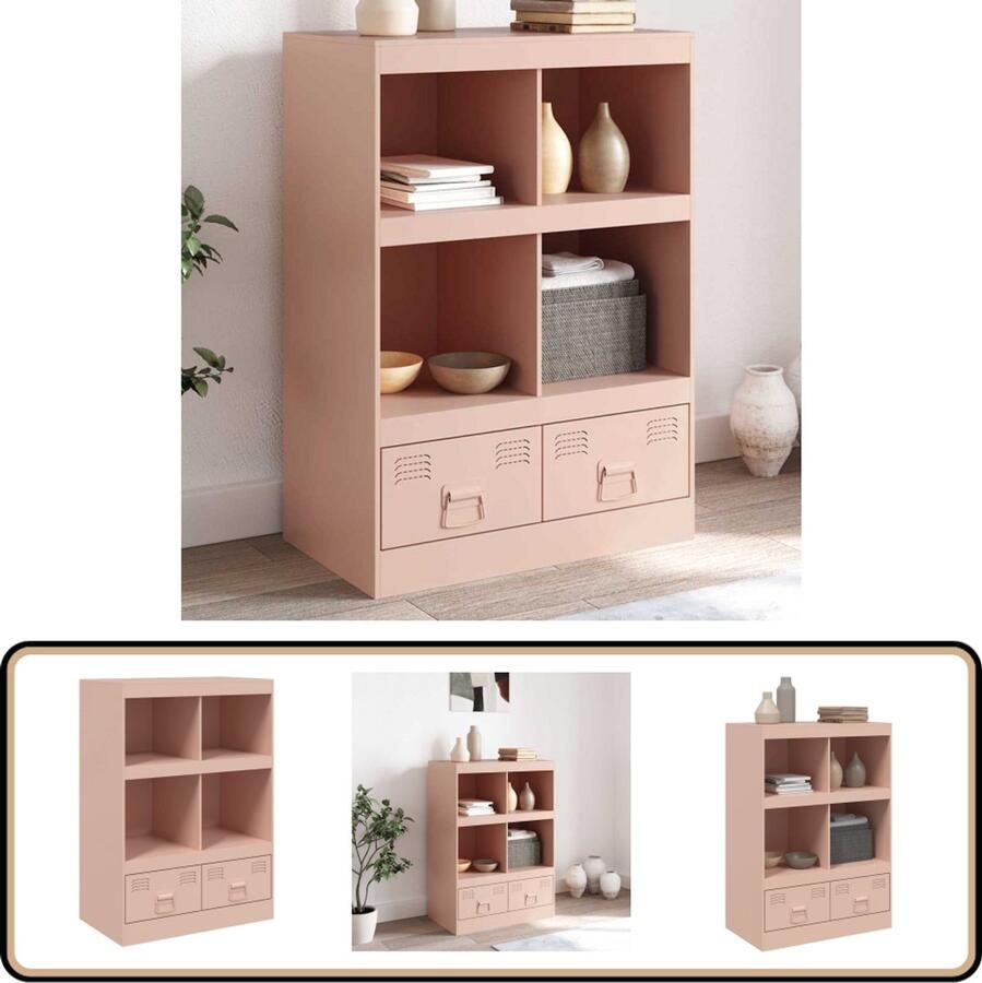 VidaXL Hoge kast Staal Roze 67x39x95 cm Hoge Kast Rozenkleurige Kast Staalkast Opbergkast Woonkamerkast