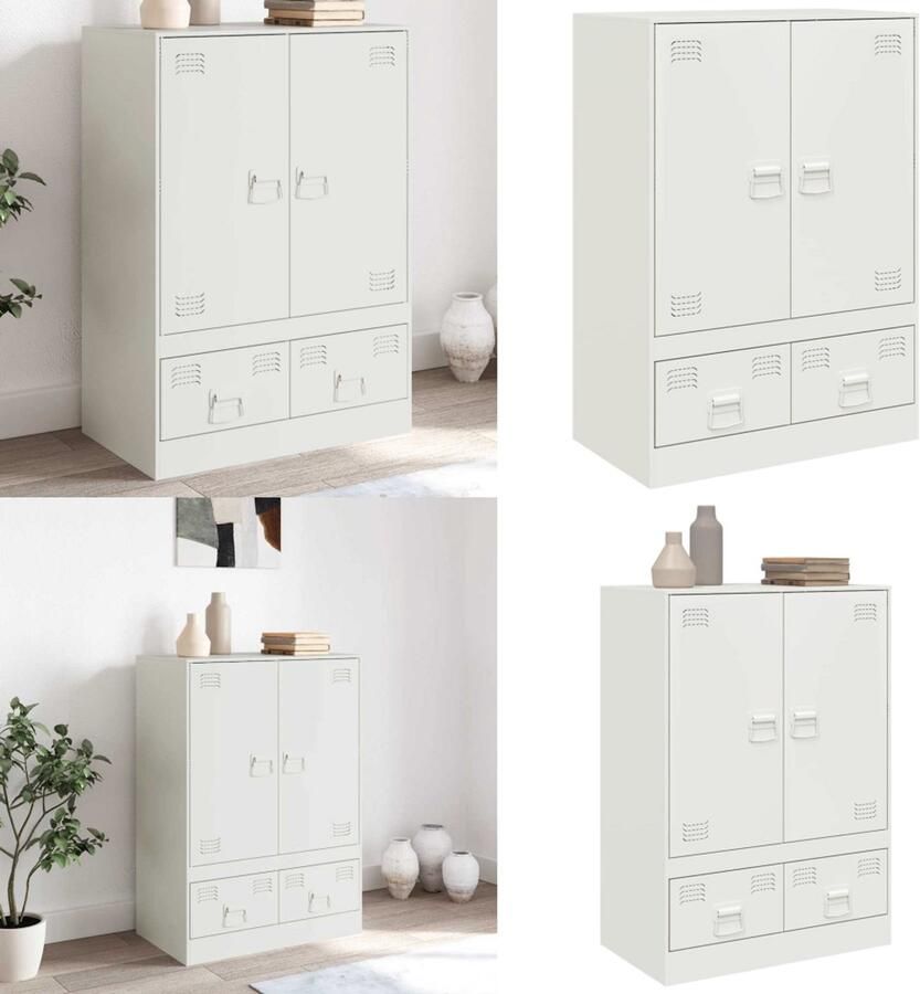 VidaXL Hoge kast 67x39x95 cm staal wit Hoge Kast Hoge Kasten Hoog Dressoir Hoge Kast Woonkamer