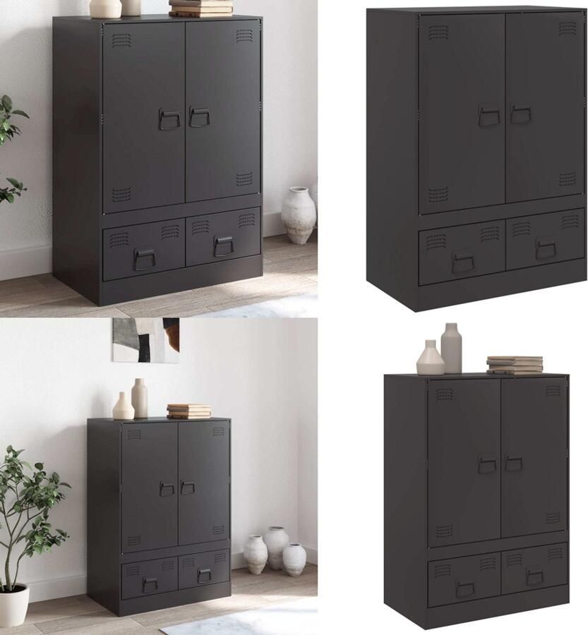 VidaXL Hoge kast 67x39x95 cm staal zwart Hoge Kast Hoge Kasten Hoog Dressoir Hoge Kast Woonkamer