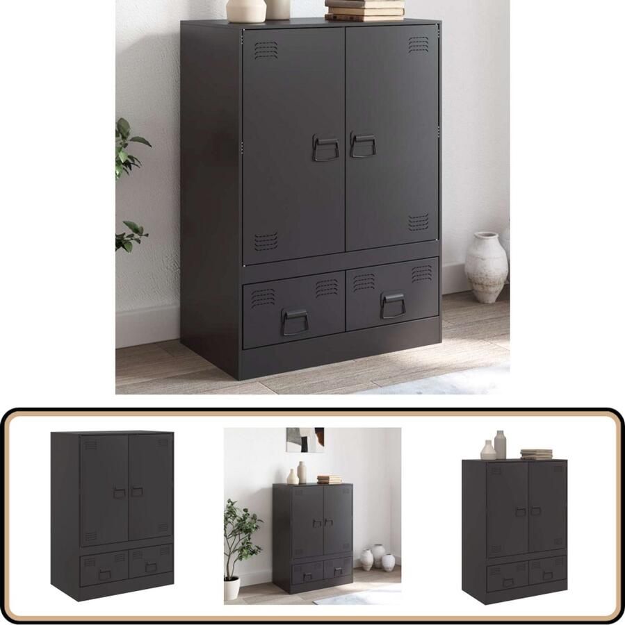 VidaXL -Hoge-kast-67x39x95-cm-staal-zwart