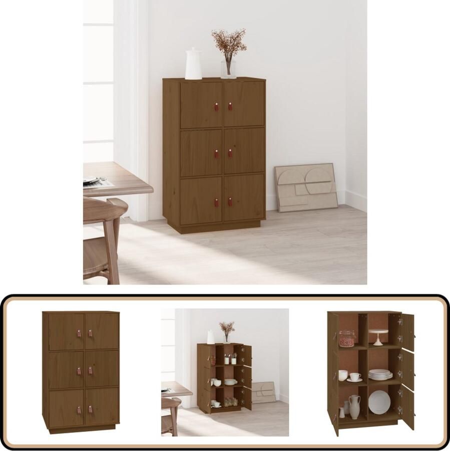 VidaXL Hoge Kast 67x40x108 5 cm Massief Grenenhout Dressoir Grenoble Hout Honingbruin Vintage Stijl Opbergmeubel