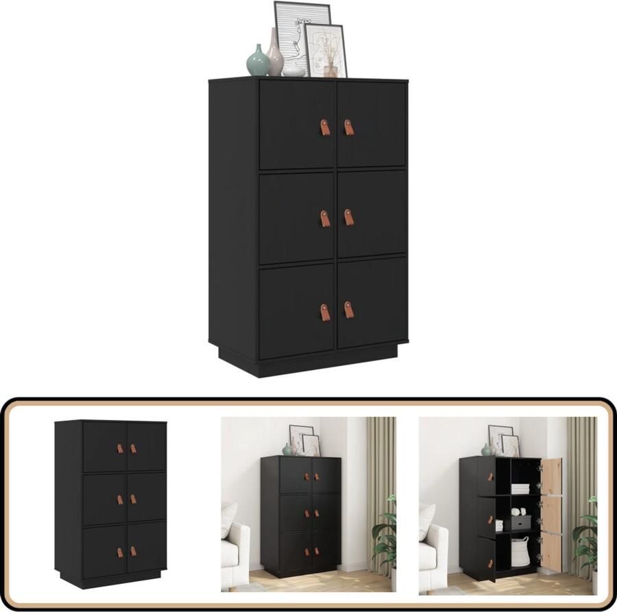 VidaXL Hoge kast massief grenenhout zwart Dressoir Hoges Kast Grenoble Hout Zwarte Kast Vintage Kast