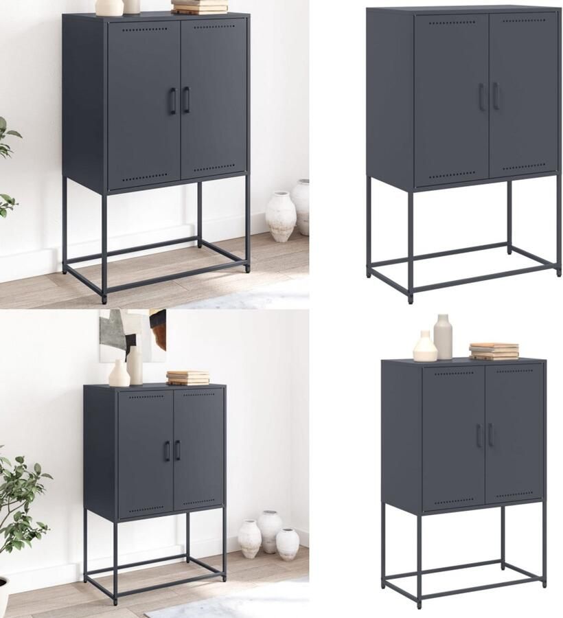 VidaXL Hoge kast 68 5x38 5x107 cm staal antracietkleurig Hoge Kast Hoge Kasten Hoog Dressoir Hoge Kast Woonkamer