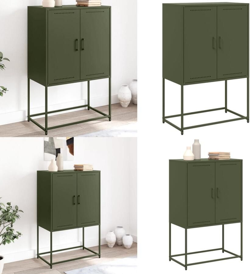 VidaXL Hoge kast 68 5x38 5x107 cm staal olijfgroen Hoge Kast Hoge Kasten Hoog Dressoir Hoge Kast Woonkamer