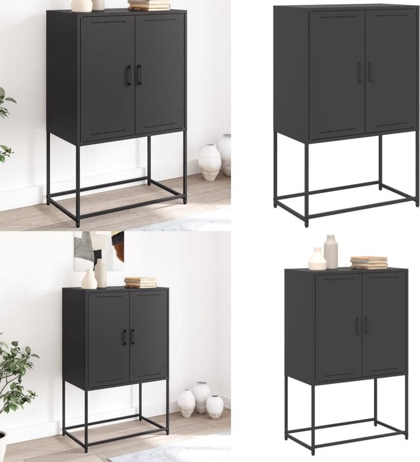 VidaXL Hoge kast 68 5x38 5x107 cm staal zwart Hoge Kast Hoge Kasten Hoog Dressoir Hoge Kast Woonkamer