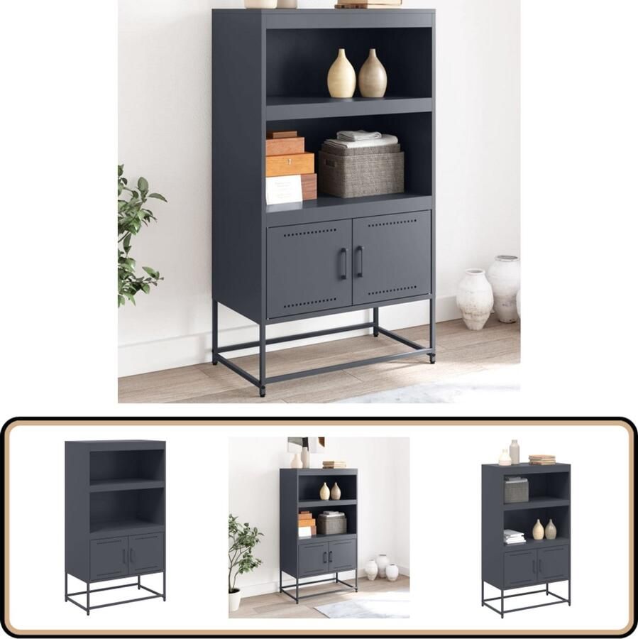 VidaXL Hoge kast 68 5x38 5x123 5 cm Staal Antraciet Hoge Kast Industrieel Design Metalen Kast Opbergkast Robuuste Kast