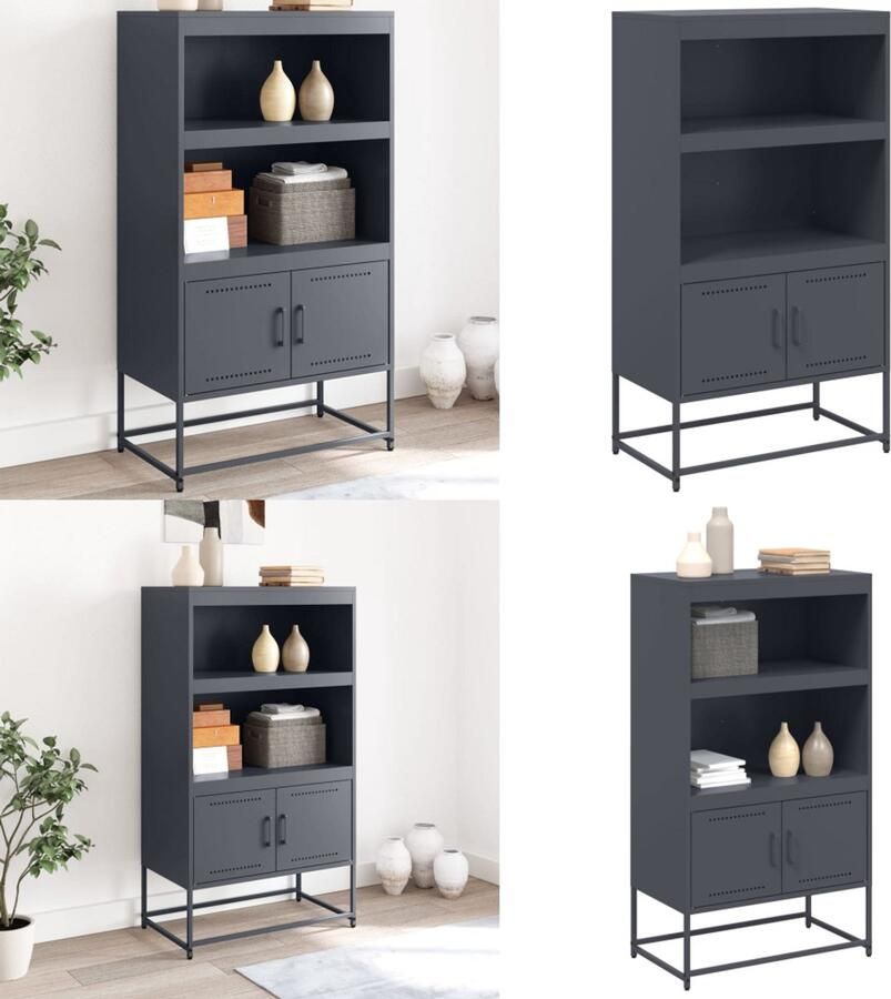 VidaXL Hoge kast 68 5x38 5x123 5 cm staal antracietkleurig Hoge Kast Hoge Kasten Hoog Dressoir Hoge Kast Woonkamer