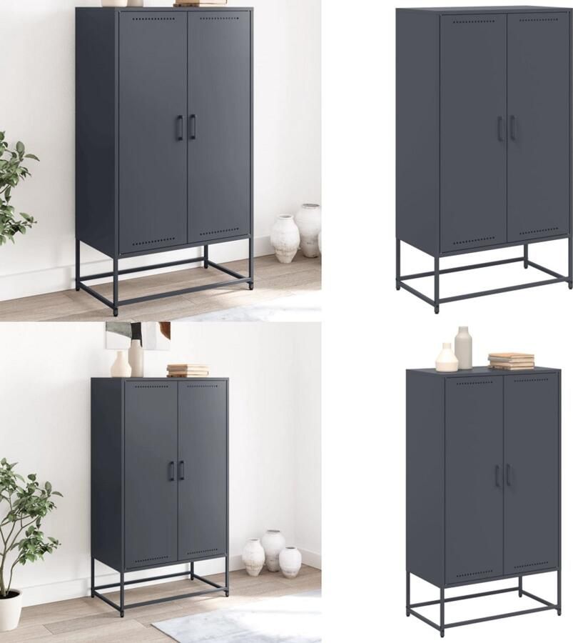 VidaXL Hoge kast 68 5x38 5x123 5 cm staal antracietkleurig Hoge Kast Hoge Kasten Hoog Dressoir Hoge Kast Woonkamer