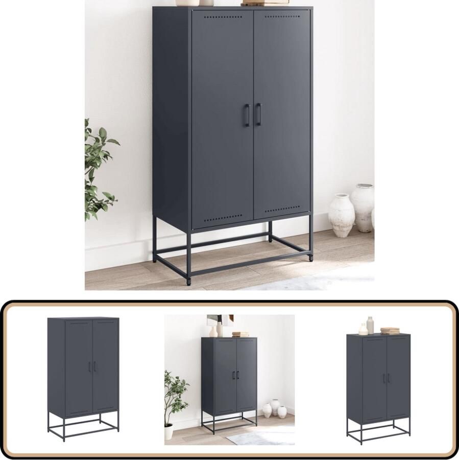 The Living Store Hoge kast 68 5x38 5x123 5 cm staal antracietkleurig Industriele Kast Metalen Kast Opbergkast Industrieel Hoge Kast Wandkast