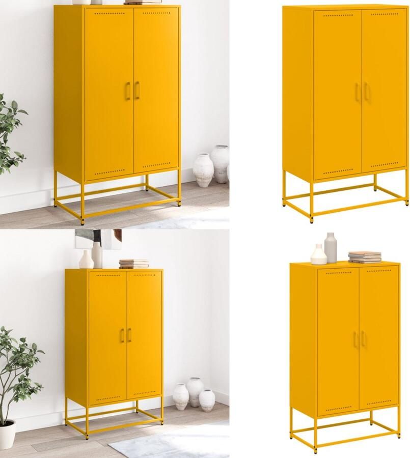 VidaXL Hoge kast 68 5x38 5x123 5 cm staal mosterdgeel Hoge Kast Hoge Kasten Hoog Dressoir Hoge Kast Woonkamer