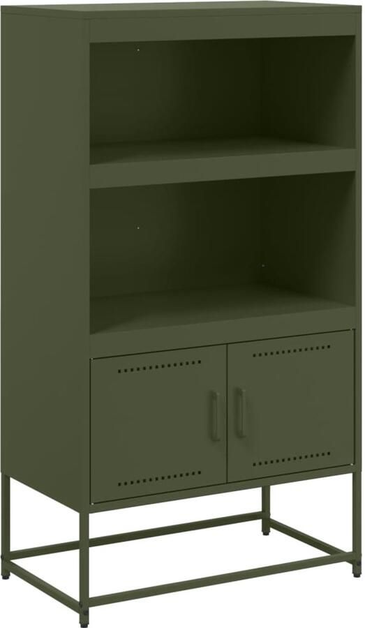 VidaXL Hoge kast Olijfgroen Staal 68 5x38 5x123 5 cm Industriele Kast Metalen Kast Hoge Kast Opbergkast Staalkast