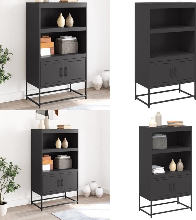 VidaXL Hoge kast 68 5x38 5x123 5 cm staal zwart Hoge Kast Hoge Kasten Hoog Dressoir Hoge Kast Woonkamer