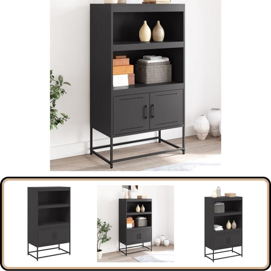 VidaXL Hoge Kast 68 5x38 5x123 5 cm Staal Zwart Industriele Kast Metalen Kast Opbergkast Zwarte Kast Woonkamer Kast