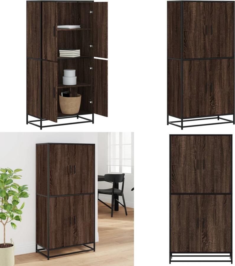 VidaXL Hoge kast 68x35x139 cm bewerkt hout bruin eikenkleurig Hoge Kast Hoge Kasten Dressoir Buffetkast