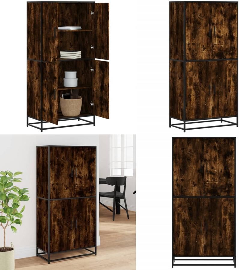 VidaXL Hoge kast 68x35x139 cm bewerkt hout gerookt eikenkleurig Hoge Kast Hoge Kasten Dressoir Buffetkast