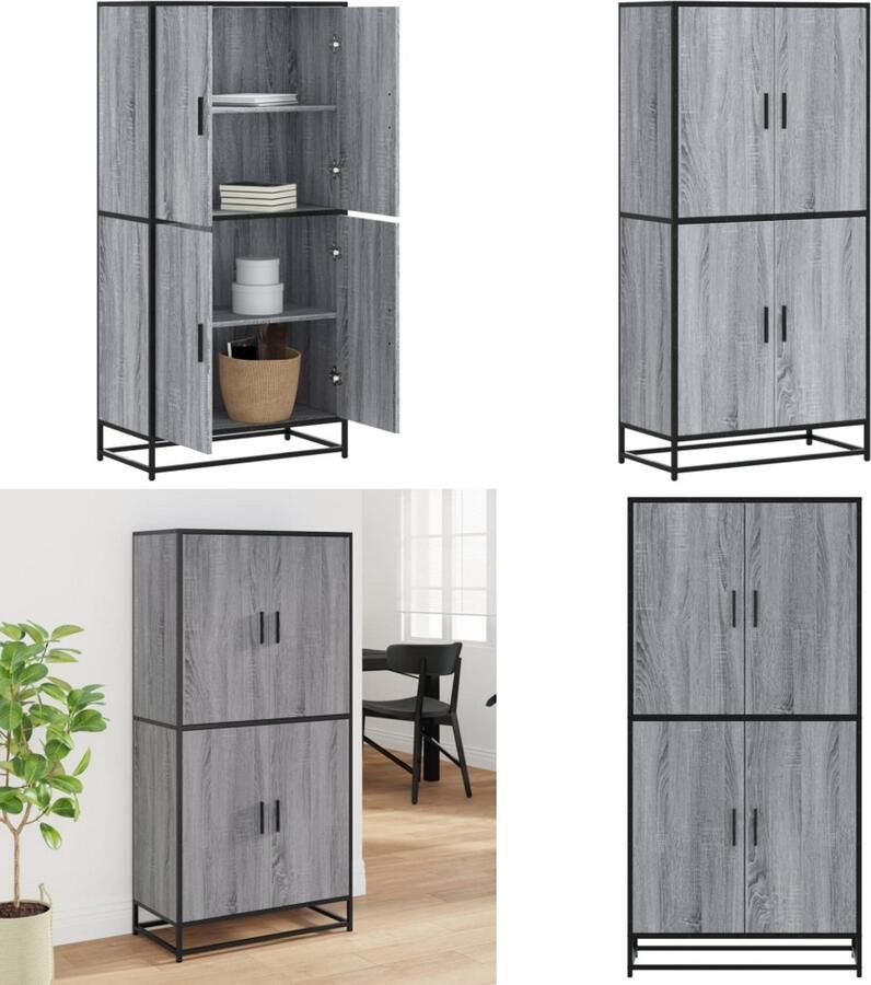 VidaXL Hoge kast 68x35x139 cm bewerkt hout grijs sonoma eikenkleurig Hoge Kast Hoge Kasten Dressoir Buffetkast