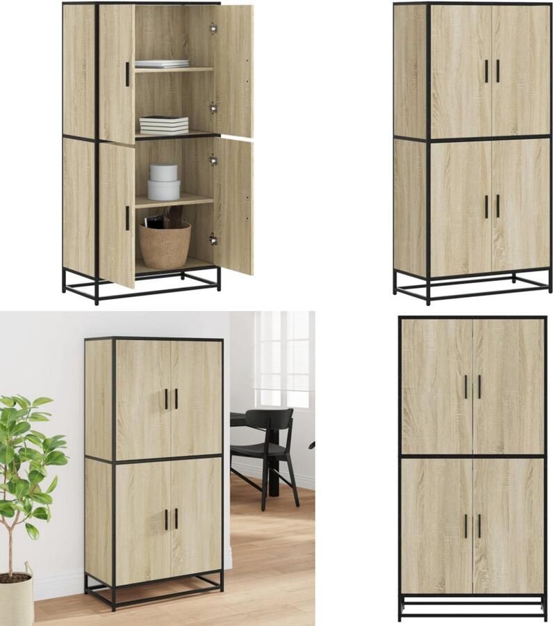 VidaXL Hoge kast 68x35x139 cm bewerkt hout sonoma eikenkleurig Hoge Kast Hoge Kasten Dressoir Buffetkast