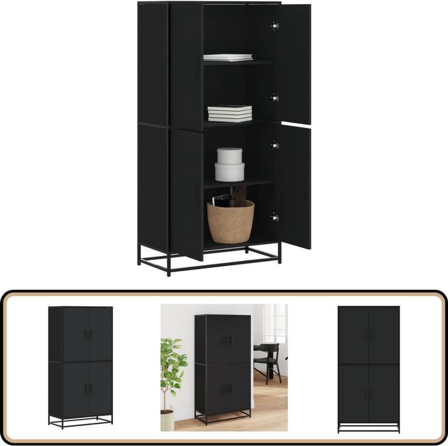 VidaXL Hoge kast Zwart Bewerkt hout 68x35x139 cm Hoge Kast Boekenkast Opslagkast Wandkast Industrieel Design
