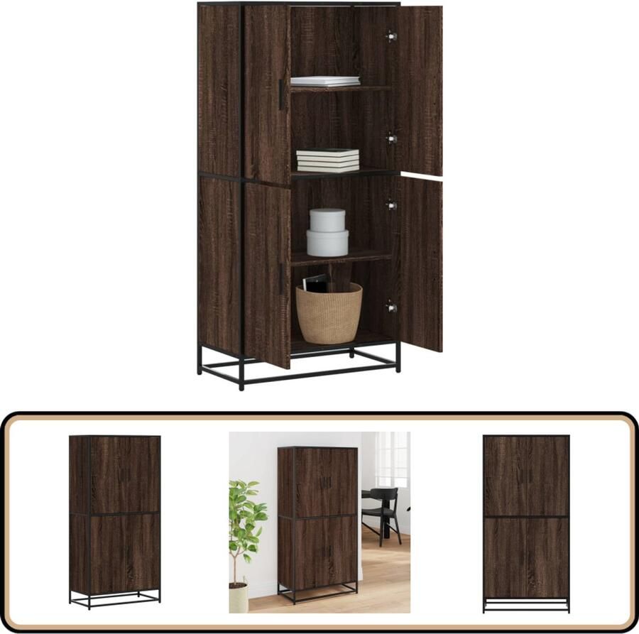 VidaXL Hoge kast 68x35x139 cm Bruin Eiken Hoge Kast Boekenkast Opslagoplossing Industrieel Design Houten Kast