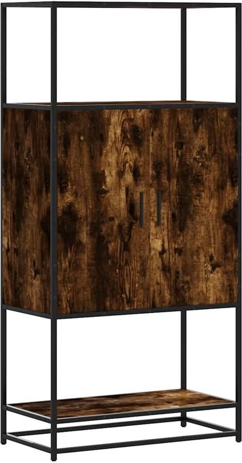 The Living Store Hoge kast 68x35x139cm bewerkt hout en metaal gerookt eikenkleur Hoge Kast Opslagkast Keukenopslag Houten Kast Metalen Kast - Foto 2