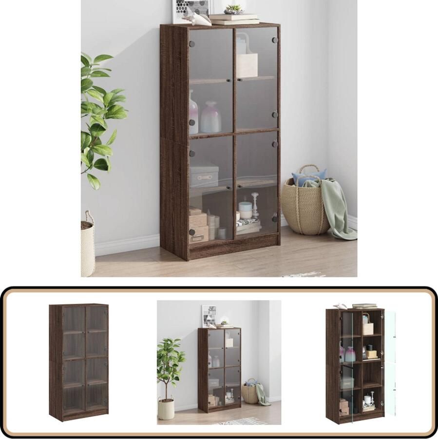 VidaXL Hoge kast 68x37x142 cm Bruin eikenhout Hoge Kast Houten Kast Opbergkast Bibliotheekkast Woonkamer Meubels