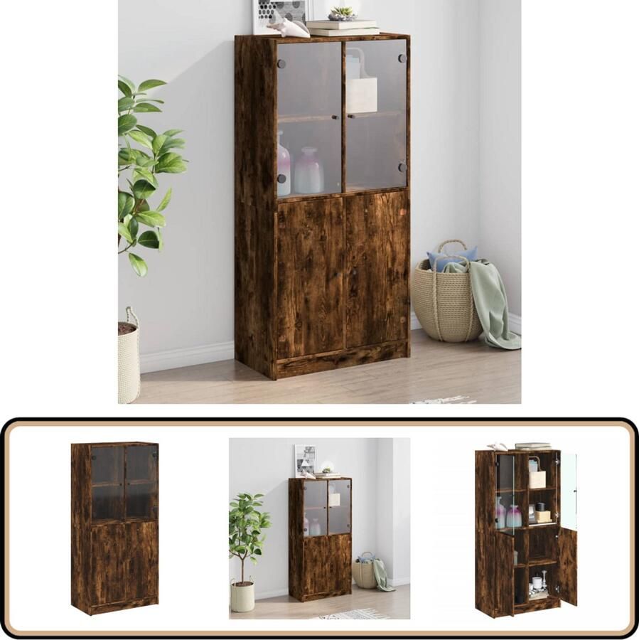 VidaXL Hoge kast 68x37x142 cm Gerookt eiken Bijzetkast Houten Kast Opbergkast Hoge Kast Met Deuren