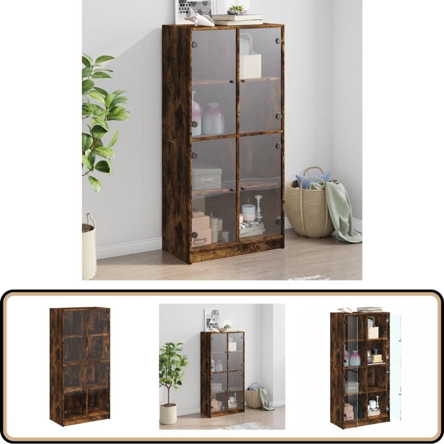 VidaXL Hoge kast 68x37x142 cm Gerookt eiken Hoge Kast Boekenkast Opbergkast Kast Met Deuren Houten Kast