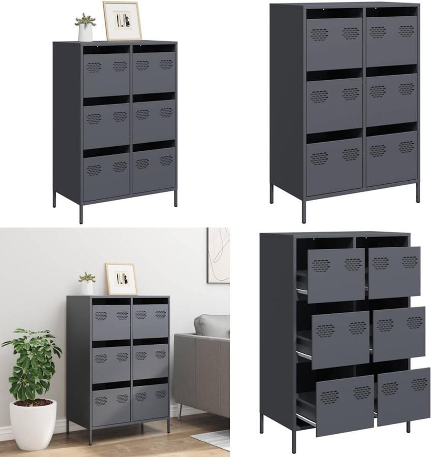 VidaXL Hoge kast 68x39x101 5 cm staal antracietkleurig Hoge Kast Hoge Kasten Hoge Planken Boekenkast