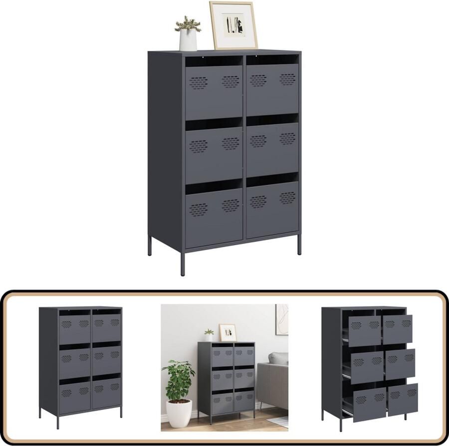 VidaXL Hoge Kast 6 Lades Staal Antraciet Hoge Kast Opslagkast Metaalkast Antraciet Kast Boekenkast