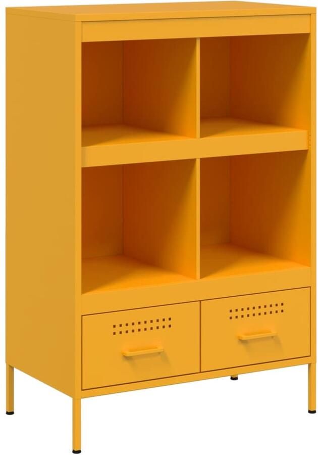 VidaXL Hoge kast Staal 68x39x101 5 cm Mosterdgeel Industriële Kast Hoogslaapkast Vintage Kast Metaalkast Opbergkast